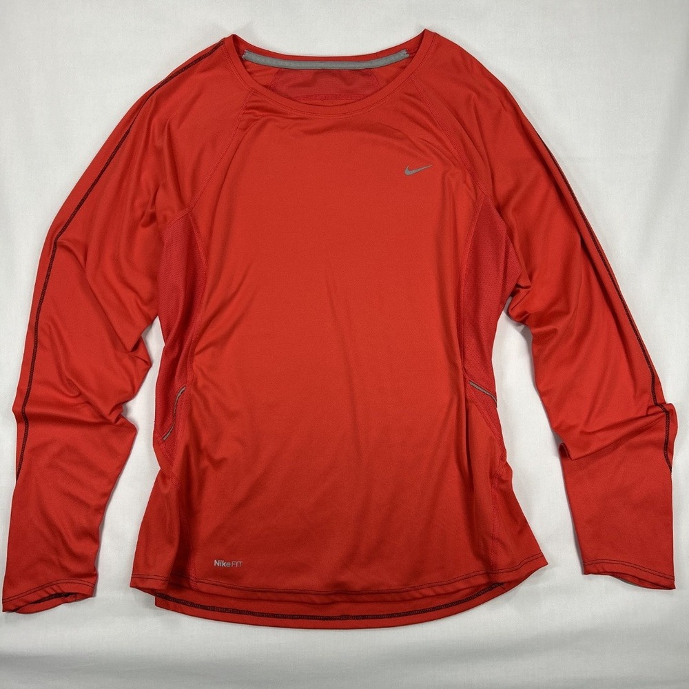Nike Fit Dry Vintage 2000S/ Y2K Woman's Long Sleeve Crew Athletic Tee Large Red